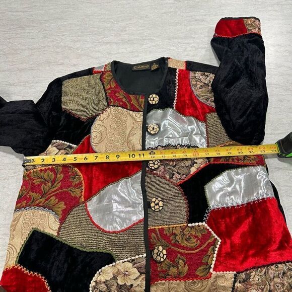 Allure Vintage Velvet Patchwork Tapestry Artsy Button Up Jacket Wommen’s Size L - Picture 9 of 13